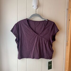 HALARA Purple Maroon Cropped Cap Sleeve Cross Front Women’s size XL Top